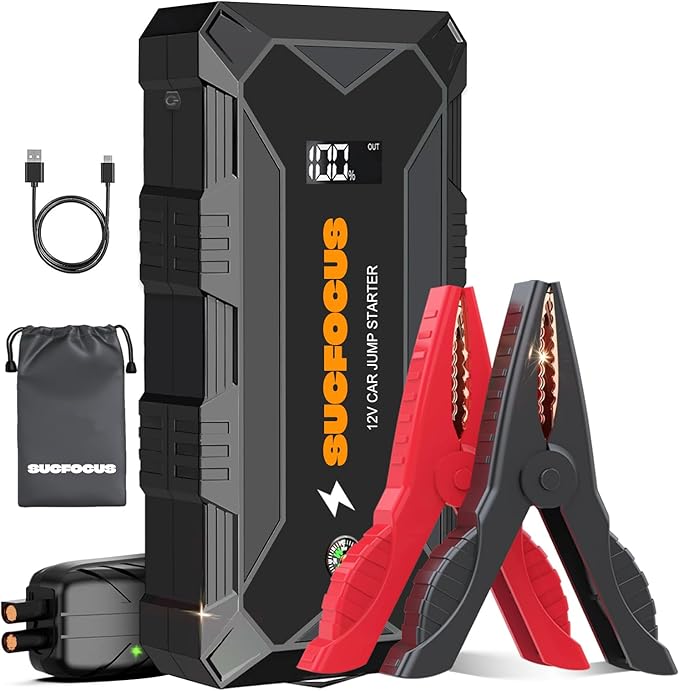 Jump Starter, 2500A Battery Jumper Starter Portable (for 8.0L Gas or 6.5L Diesel Engine), Car Battery Jump Starter, Jump Box, Jump Start Battery Pack with Jumper Cable, LED Light, USB QC3.0 (Black)