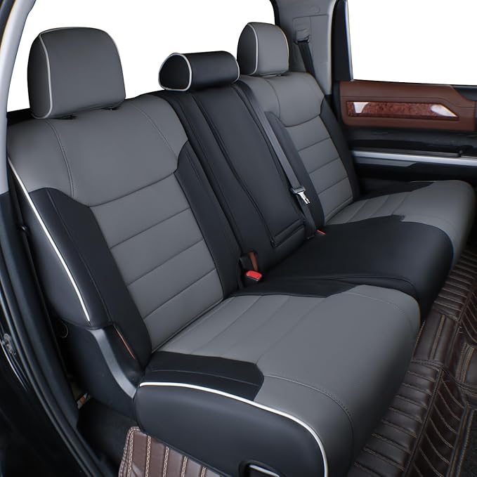 EKR Custom Fit Tacoma Car Seat Covers for Select Toyota Tacoma 2016 2017 2018 2019 2020 2021 2022 2023 Double Cab/Crew Cab -Full Set,Leather(Black/Gray)