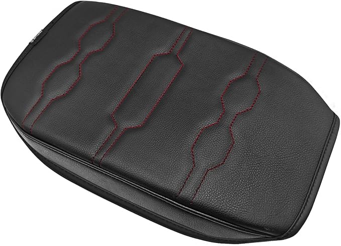 Muslogy Center Console Armrest Cover Compatible with Ford Ranger 2024 2025 Accessories Comfort Armrest Pad Cushion Box Lid Cover Vegan Leather Protector Regular Thick(Black/Orange Stitching)