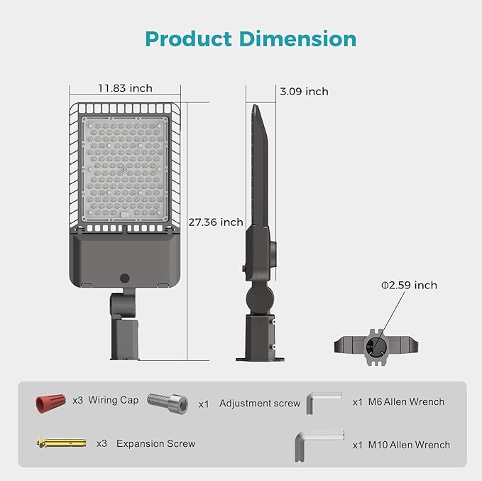 340W LED Parking lot Light Commercial Area Oudoor Lighting Street Light with Dusk to Dawn Photocell 61200Lm(180LM/W) 6000K IP65 Waterproof 100-277V for Driverway, Parking Lot 9 Pack