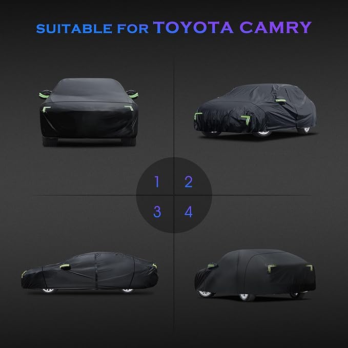 Car Cover Custom Fit for Toyota Camry 1996-2025,Honda Accord 2001-2025,6 Layers Truck Cover Waterproof All Weather for Automobiles,Outdoor Full Exterior Cover,Rain, Sun, Wind Protection,Black