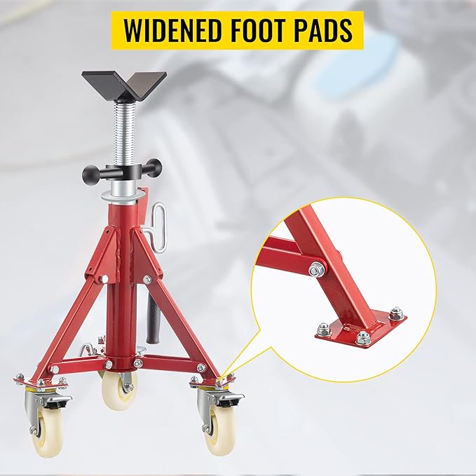 VEVOR Pipe Stand, Pipe Jack Stand, V Head Pipe Stand Adjustable Height 20-37 Inch, Pipe Jack Stands with Casters 882 LB, Folding Portable Pipe Stands 1/8 to 12 Inch Pipe Supporting, Steel Jack Stand