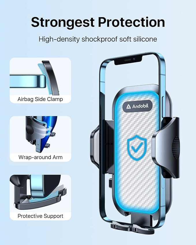 andobil Car Phone Mount [Ultra Stable & Big Phones Friendly] Cell Phone Holders for Your Car Dashboard Windshield Vent Truck, Car Phone Holder Mount for iPhone 16 15 14 13 12 Pro Max Samsung S24 S23