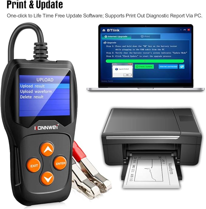 KONNWEI KW600 Car Battery Tester 12V Professional 100-2000 CCA Automotive Battery Load Analyzer and Alternator Tester Waveform Voltage Test for Car/Boat/Motorcycle…