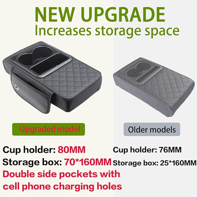 Universal Car Armrest Cushion Organizer - PU Leather Center Console Pad with Cup Holder, Phone Storage & Side Pockets, Multifunctional Armrest Cover for Most Vehicles