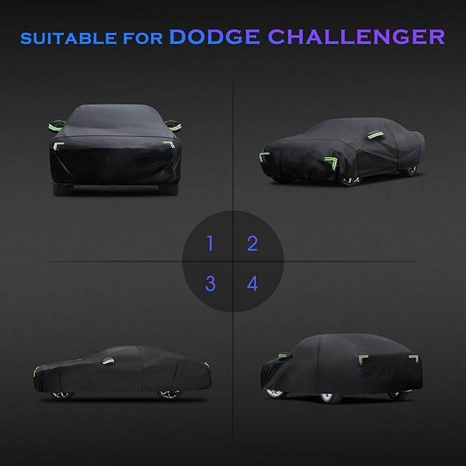 Car Cover Custom Fit for Dodge Challenger 2008-2023,6 Layers Truck Cover Waterproof All Weather for Automobiles,Outdoor Full Exterior Cover,Rain, Sun, Wind Protection,Black