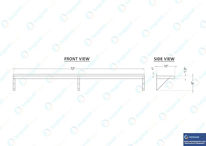 AmGood 72" Long X 10" Deep Stainless Steel Wall Shelf | NSF Certified | Appliance & Equipment Metal Shelving | Kitchen, Restaurant, Garage, Laundry, Utility Room