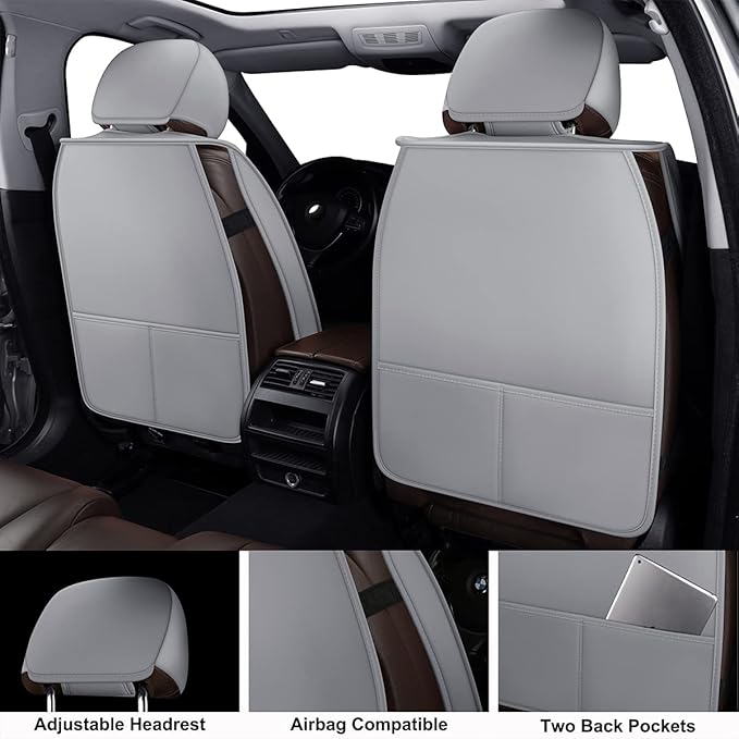 LINGVIDO Car Seat Covers, Breathable and Waterproof Faux Leather Automotive Seat Covers for Cars SUV Truck Sedan,Universal Driver Seat Cover with Backrest (Front Seat, Gray)