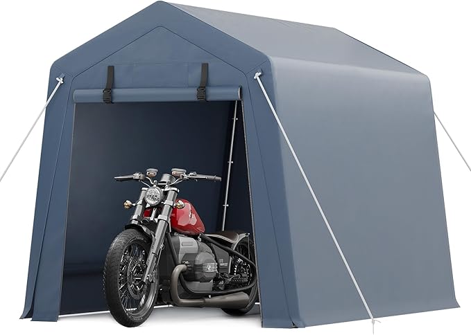 6x6 FT Motorcycle Shed, Durable Outdoor Motorcycle Storage Tent with Roll-Up Ventilated Zipper Door and Windows, Outdoor Garage Canopy for Motorcycle, Bike