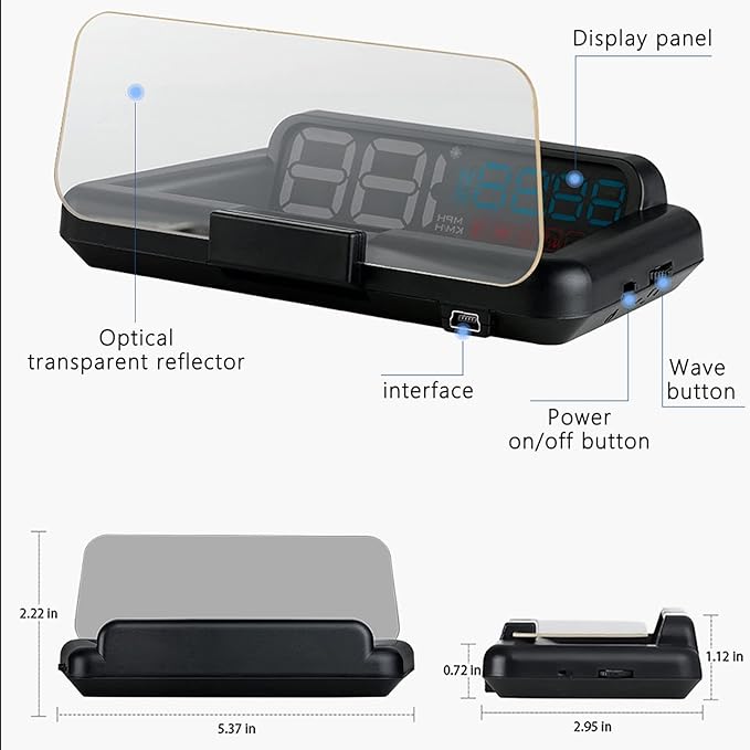 Universal Car HUD Head Up Display T900, with Satellite Clock, Single Driving Time and Single Driving Distance, Work for All Vehicles