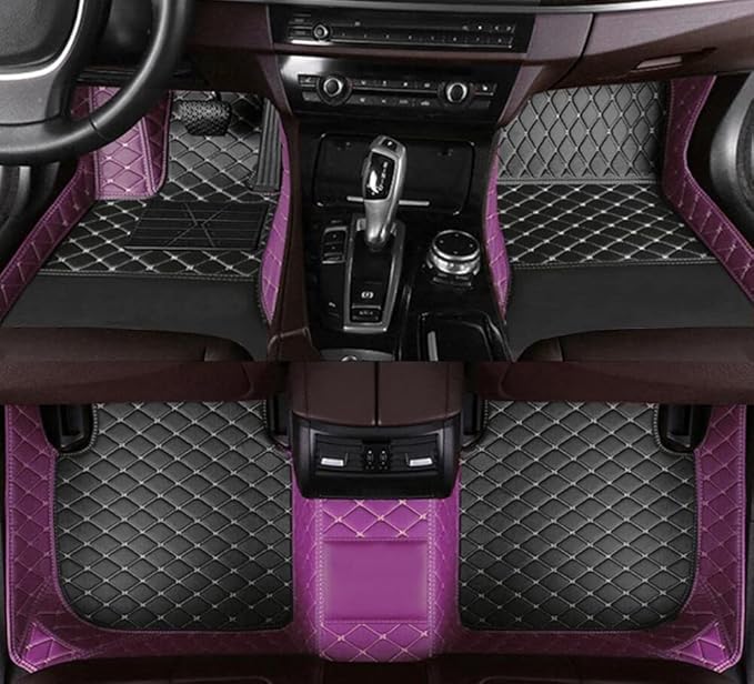 Custom All-Weather Protection Leather Car Floor Mats for Cars Sedan SUV Sports Car Waterproof Floor Mat (Black+Purple)