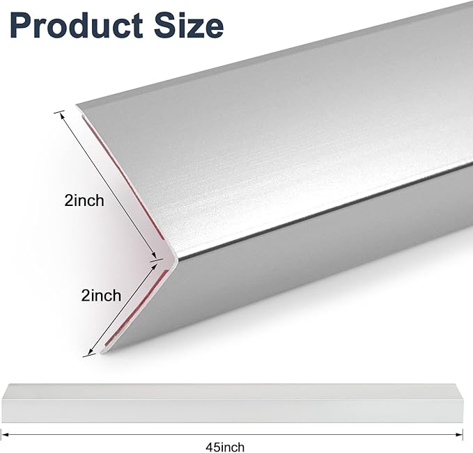 4PCS 45" Aluminum Metal Corner Protectors, Self Adhesive Corner Guards, Metal Wall Edge Protector Strip, Furniture Corner Protectors, Wall Cabinet Baseboard Decoration 45" x 2" (Silver)
