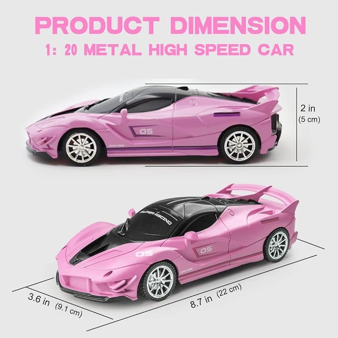 Remote Control Car, Pink RC Cars for Girls, Rechargeable RC Racing, 2.4Ghz Electric Power On Road High Speed Drift Model Vehicle Toy with Led Headlight, Birthday for Kids Age 3+