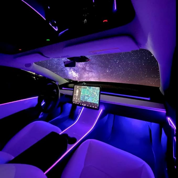 Interior Car Lights with Wireless APP & Remote Control, 9 in 1 RGB Car Ambient Lighting Kit with 4 Under Dash Lights & 5 Fiber Optic LED Strips, Sync to Music Inside Car Accessories