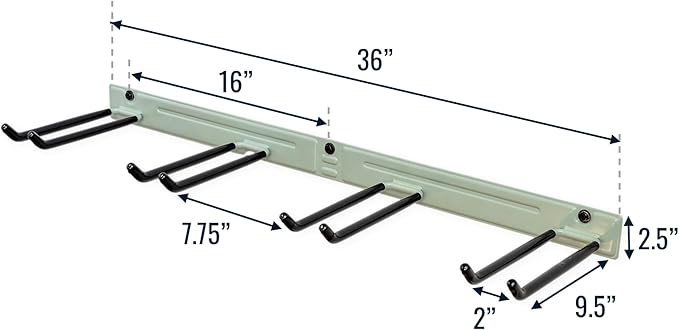 StoreYourBoard Wall-Mounted Rack With 4 Garage Hooks – Heavy-Duty Steel Holder Garage & Garden Storage for Shed, Workshop, or Home Organization – For Rakes, Shovels, Tools & More – 1 Pack, Cactus
