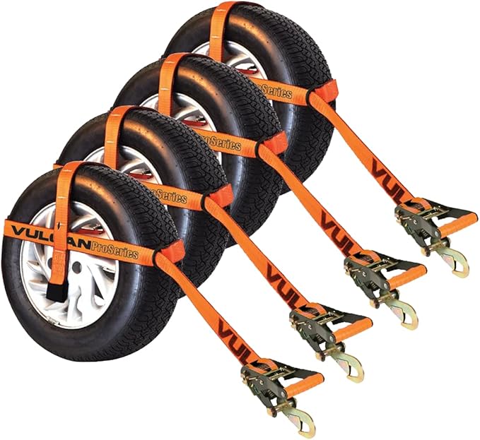 VULCAN Car Tie Down with Snap Hook - Adjustable Loop - 4 Pack - PROSeries - 3,300 Pound Safe Working Load