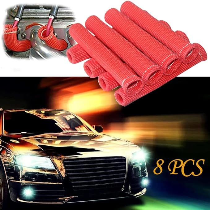 Spark Plug Wire Boots Thermal Protection Insulator Sleeve, 1200 Degree Heat shield Cover Wrap 6 inch for Car Truck 8PCS(red)