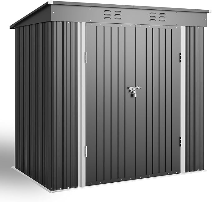 Bealife 6' x 4' Outdoor Storage Shed Clearance, Metal Outdoor Storage Cabinet with Double Lockable Doors, Waterproof Tool Shed, Backyard Shed for Garden, Patio, Lawn (Dark Gray)