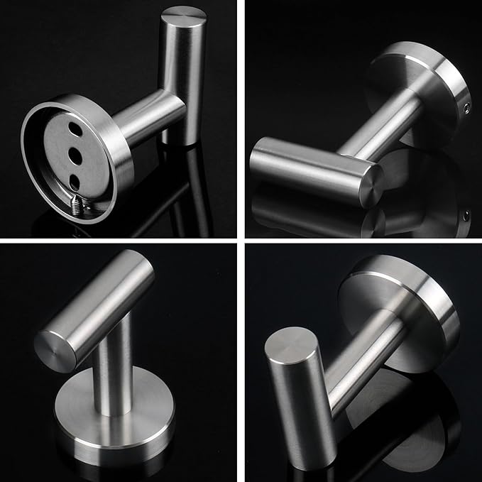 NearMoon Bath Towel Hooks- SUS 304 Stainless Steel Robe Hook Holder, Heavy Duty Coat Hook for Bathroom Livingroom Hotel Kitchen Garage, Wall Mounted (Brushed Nickel, 8 Pack)