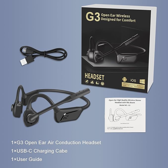 Trucker Bluetooth Headset with DSP Noise Cancelling Microphone, Open Ear Headphones for Calling, Bluetooth 5.3 Wireless Headset with Mute Button for Computer Work, 16H Playtime