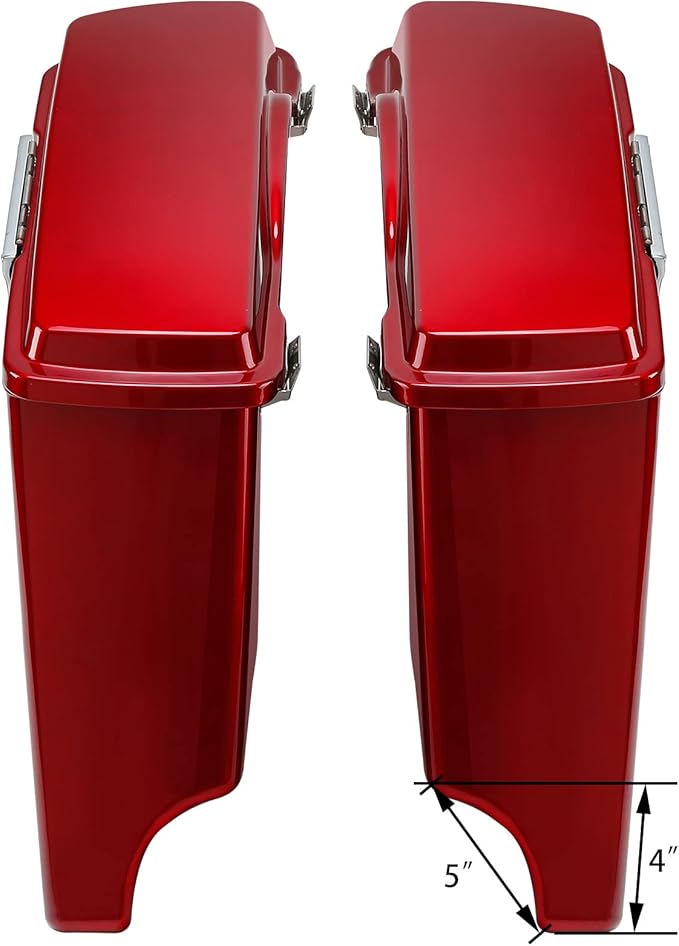 XFMT Motorcycle Stretched Saddlebags 5" Extended Hard Saddle Bags For Harley Touring Road King Street Glide Road Glide Electra Glide Ultra Classic 1993-2013, Red