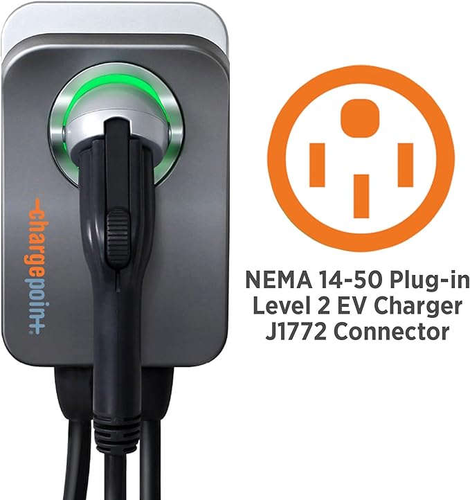 ChargePoint HomeFlex Level 2 EV Charger J1772, NEMA 14-50 Plug for Electric Car - Fast Smart Battery Power Charging at Home for Electric Automobile Vehicles