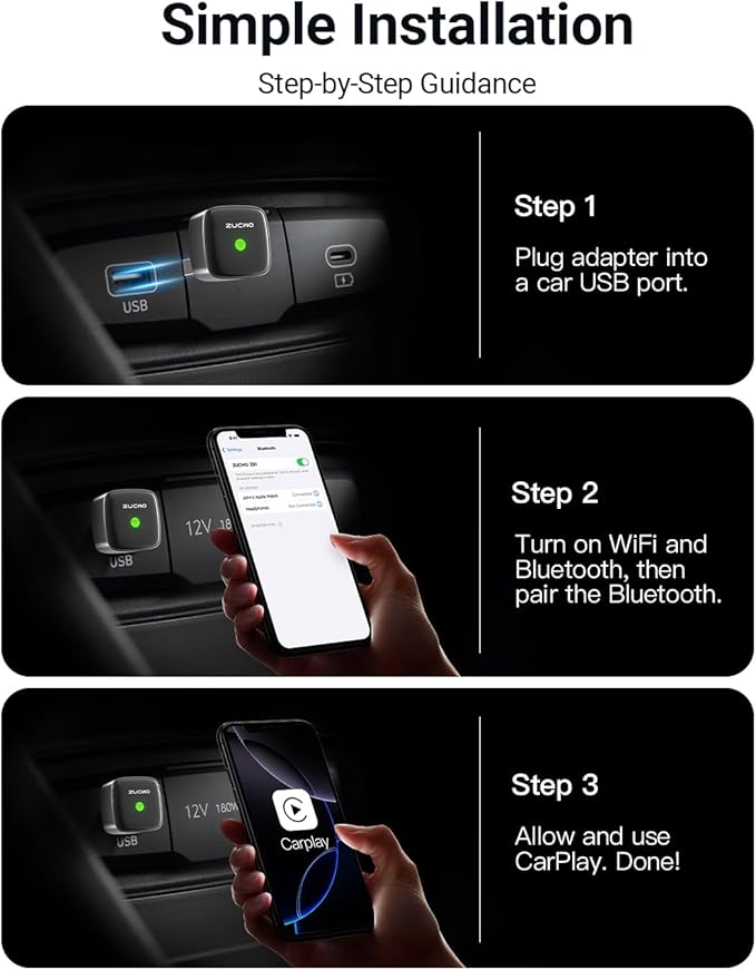 Mini Wireless CarPlay Adapter for Carplay and Android Auto 2-in-1 Mini USB Design for Cars, Plug and Play Converts Wired to Wireless CarPlay for iOS10+/Android 11+, Black
