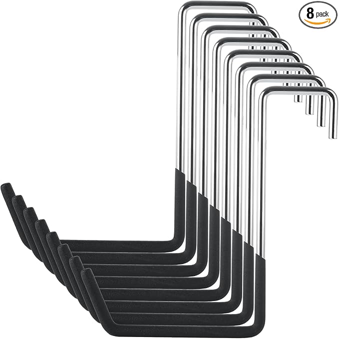 8 PCS Heavy Duty Carbon Steel S Hooks, Vinyl Coated, 7.5 Inch, Black, 66 Lbs Max Weight, Ideal for Garage, Outdoor, Indoor, Ladder, Sports Equipment, Pool Equipment, Plant Supports