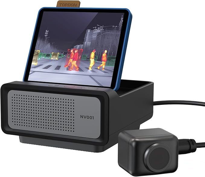 TOPDON NV001 Thermal Camera for Cars, Automotive Thermal Night Vision System with 656ft Long-Range Vision, AI Recognition of People, Vehicles, and Animals, Anti-Collision Warning, IP69K Waterproof