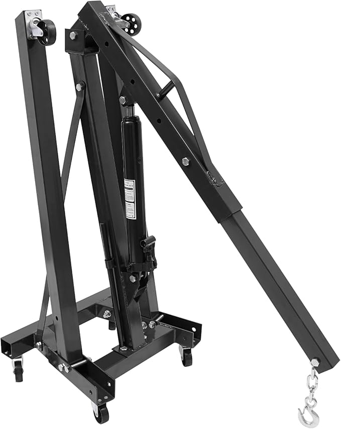Folding Engine Hoist 1 Ton Engine Crane Lift with 6 Caster Wheels 2200LBS Steel Hydraulic Engine Crane 4 Adjustable Positions for Car Fixing Workshops Garages Warehouse(Sent in 2 Packages)