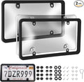 Transparent License Plate Cover and Frames, 2Pack Grey Clear Front and Rear License Plate Holder with Screws & Caps, Unbreakable Car Licence Plate Frame, Universal Fit for Most US Plates