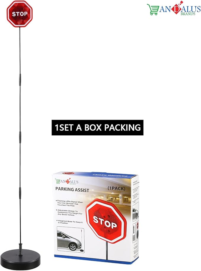 Andalus Brands Flashing LED Stop Sign Garage Parking Assistant System | Bumper Sensor,Red (1 Pack)
