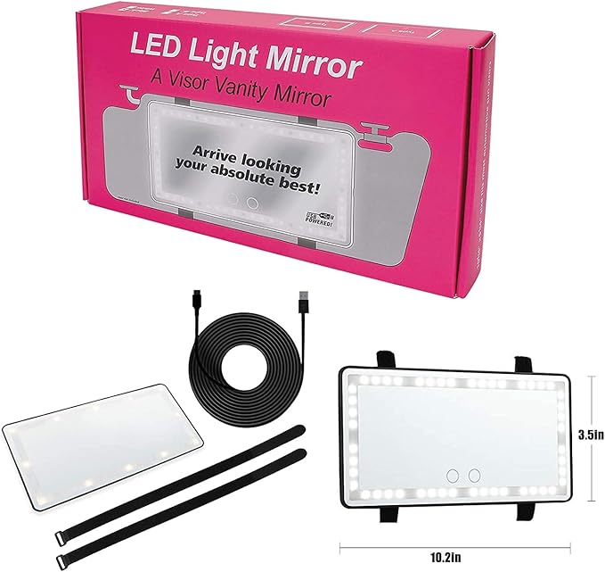 Car Sun Visor Vanity Mirror, Makeup Mirror with 3 Light Modes & 60 LEDs Rechargeable Led Light Car Mirror with Dimmable Touch Screen, Rear View Sun-Shading Travel Cosmetic (Black, 1 Pack)