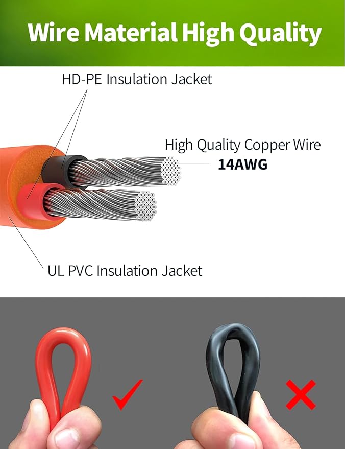 12V Car Battery Charger Cable, 6.6FT 14AWG Cigarette Lighter Plug to Alligator Battery Clips Connector, Automobile Lead-Acid Battery Charging Cable 15A Fuse for Jackery Solar Generators Power Station