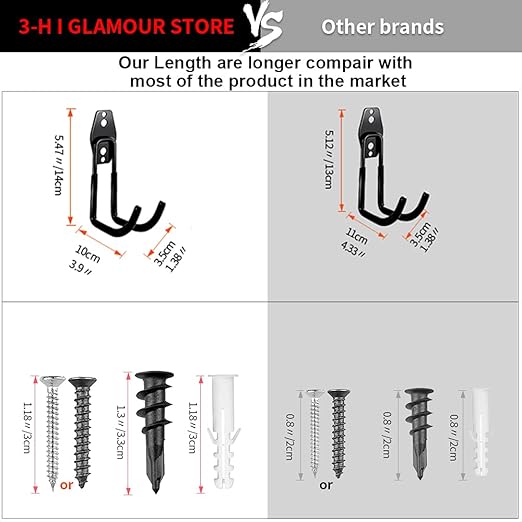 3-H Heavy Duty Garage Hooks [10 Pack] - 3-Round Welding Tech Holds 22lbs More - Thickened Steel Wall Mount for Ladders, Tools & Storage - Rustproof Utility Hardware