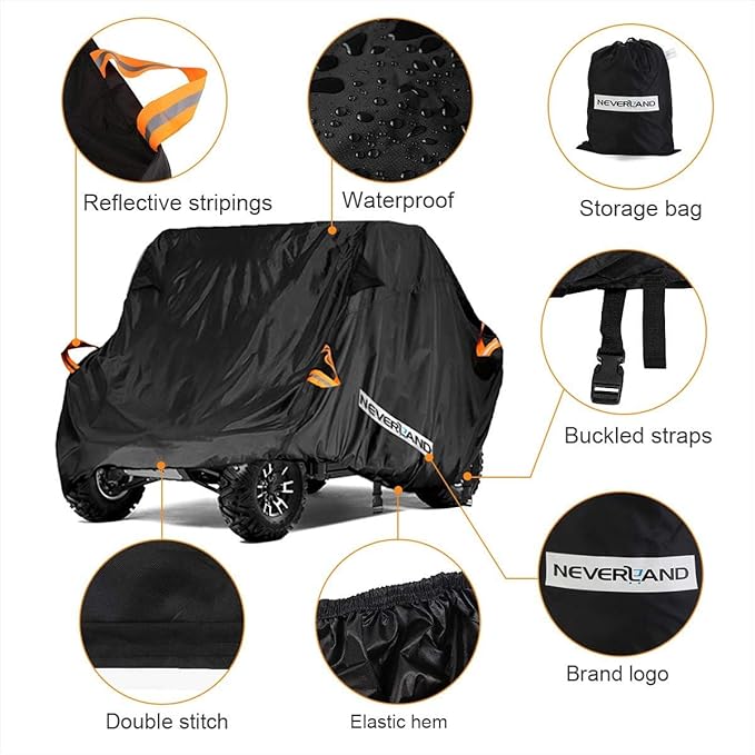 NEVERLAND UTV Cover Heavy Duty Ranger Cover Waterproof 4-6 Seater Side by Side Covers 4 Door All Weather Storage with Reflective Strip Compatible with Polaris RZR General Can-Am Yamaha SxS