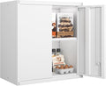 GREATMEET Metal Wall Cabinet, Wall Mounted Cabinet with Doors and Adjustable Shelf, Metal Storage Cabinet with Lock, Wall Cabinet for Garage, Pantry, Utility Room, White