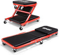 ‎DNA MOTORING TOOLS-00184 36 Inches 2 IN 1 Rolling Folding Car Creeper/Seat, 6 Pcs 2" Casters, 150kg Weight Capacity, Red
