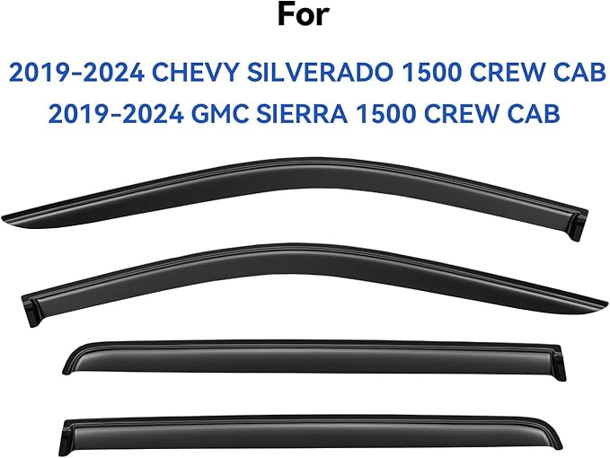 Window Visors Rain Guards for 2019-2025 Chevy Silverado/GMC Sierra 1500 Crew Cab, Out-Channel Window Vent Wind Deflectors Visors Shades for 20-25 Silverado/Sierra 2500HD 3500HD Crew Cab