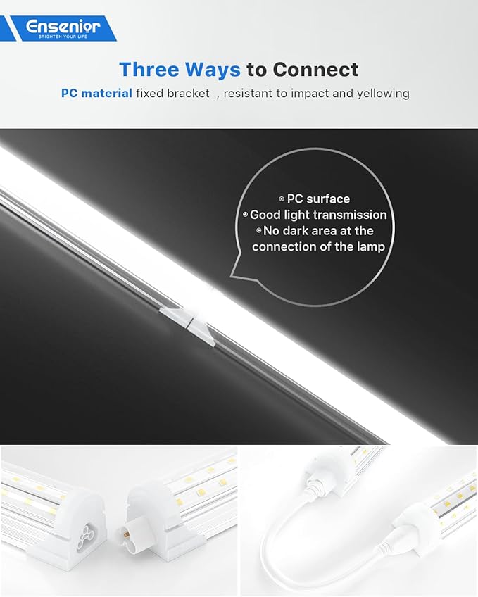 Ensenior 4 Pack 4 FT Led Shop Lights, 6000K Clear White, 5000LM Super Bright, 36W Equivalency 468W, Commercial Bay Lighting, U-Shaped Linkable Shop Lights Plug in for Garage, Workshop, FCC Certified