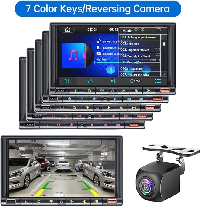 7" Wireless Double 2 Din Car Stereo Apple Carplay Radio Screen for Car Audio Receivers, Bluetooth Car Play Android Auto Touchscreen Head Unit,RCA Outputs, Backup Camera, SWC, FM/AM