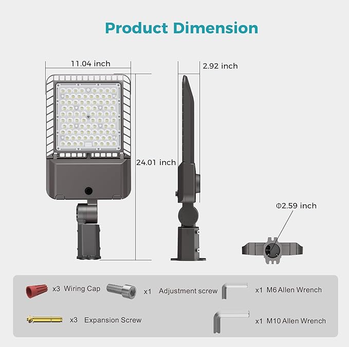LED Parking lot Lights 240W Commercial Area Oudoor Lighting 43200LM Dusk to Dawn Photocell Street Lights 6000K IP65 100-277V for Yard Garage Warehouse 3 Pack with Wrench