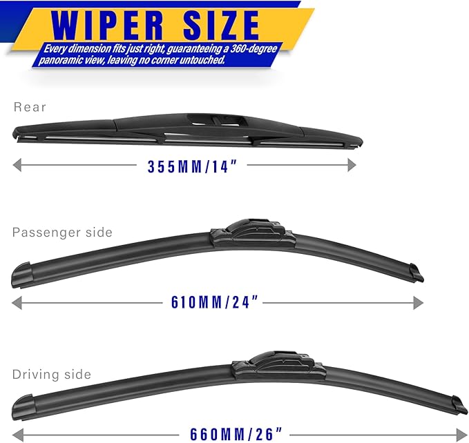 3 wipers Replacement for 2016-2021 2022 Honda Pilot, Windshield Wiper Blades Original Equipment Replacement - 26"/24"/14" (Set of 3) U/J HOOK