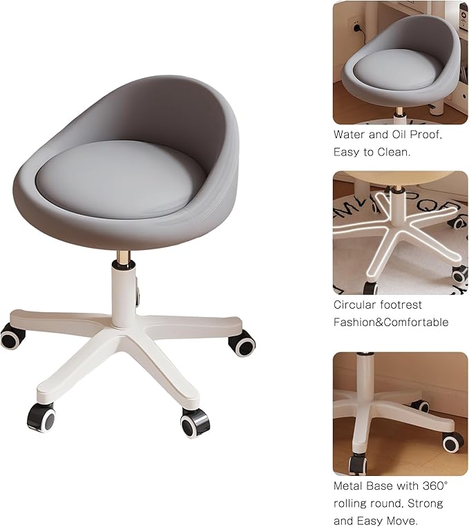 Rolling Stool Set of 6 Rolling Hydraulic Salon Stool with Low Backrest - Adjustable Swivel Chair for SPA, Shop, Salon, Massage, or Medical Office Dark Grey