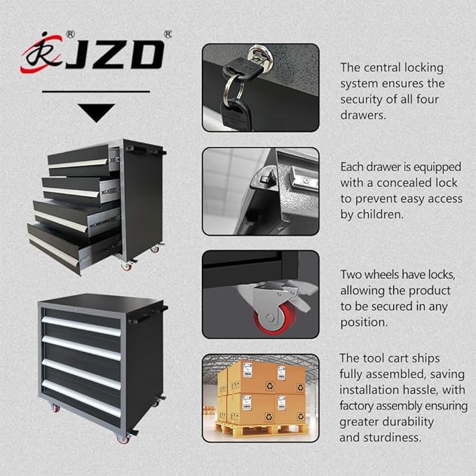 JZD Metal Garage Tool Cabinet System, Tool Organization with Wooden Worktop, for Workshop Auto Repair Shop, Black and Grey