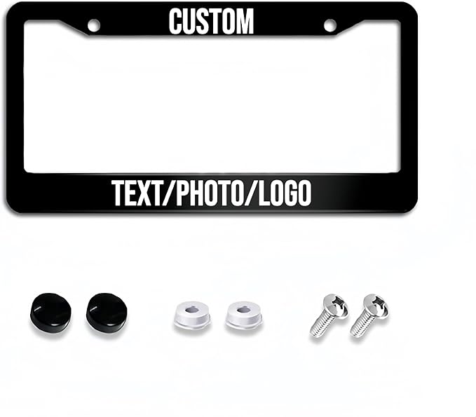 Custom License Plate Frame – Personalized License Plate Holder with Photo & Text – Rust-Proof Aluminum Car Tag Cover for Front/Rear, Car Accessory for Men & Women, Includes Screws, 12"x6" (2 Holes)