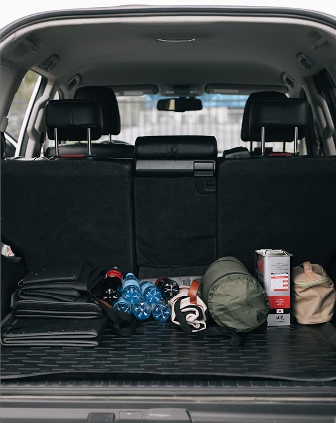 Trunk Storage 17.7" Collapsible Crate For Groceries, Tools & Travel Gear - Eco-Leather Car Organizer With Magnetic Lid - Practical Birthday Gift For Men (Highway 17)