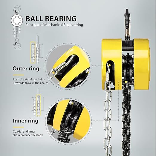 SPECSTAR Hand Chain Hoist 1 Ton 2200 Lbs Capacity 10 Feet with 2 Heavy Duty Hooks, Manual Chain Fall for Warehouse Building Automotive Machinery Yellow