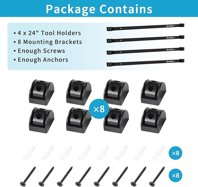 4 Pieces 24" Magnetic Tool Holder Strip, Black Magnet Bar, Metal Tool Organizer Rack for Garage Organization, Easy To Install in Workshop, Mounting Screws Included