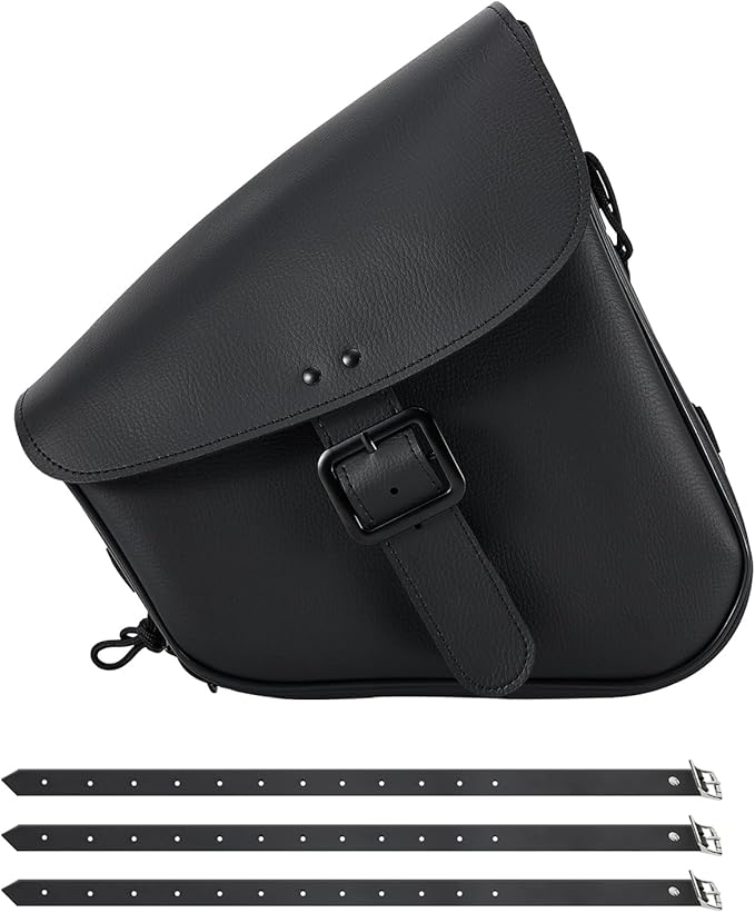 GARGOYLE BELLS Motorcycle Swing Arm Bag Solo Saddle Bags For Sportster Softail PVC Waterproof Motorcycle Luggage Bags for Motorcycle or Bike (Right Side, Black-Single Buckle)